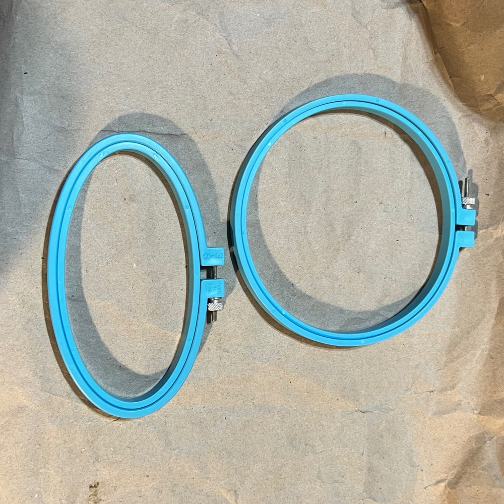 Vintage 3x6 and 5in‎ Embroidery Hoops Blue Plastic Oval Round Made in USA